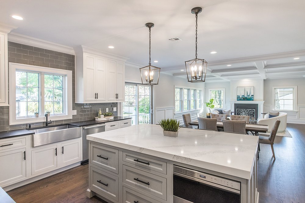 a kitchen with custom cabinets